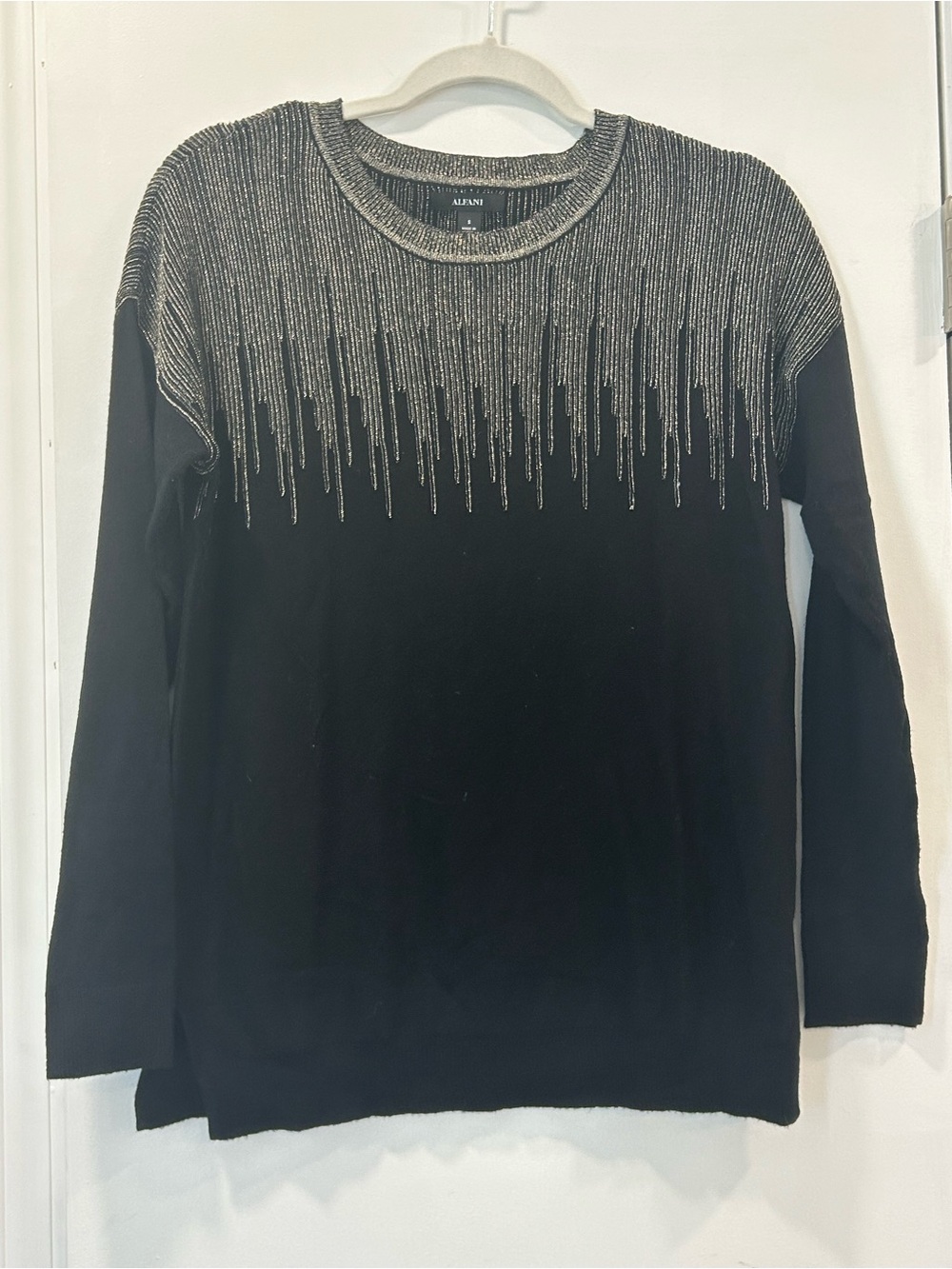 Alfani Black Side Slit Sweater with Gold Metallic Yoke